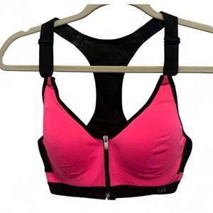 Victoria’s Secret Sport Pink Black Zip Front Padded Sorts Bra Size 34B
